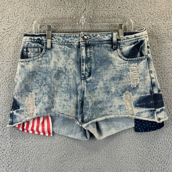 VTG Seventeen Jean Shorts Sz 11 Patriotic Distressed Cut Off Denim Blue Striped - Picture 1 of 12